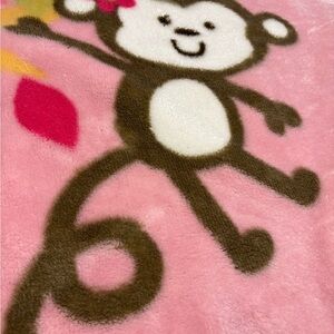 Pink plush Garanimals monkey elephant giraffe blanket/lap cover pre-owned NSH